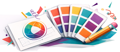 color palette infographic with color wheel and color swatches