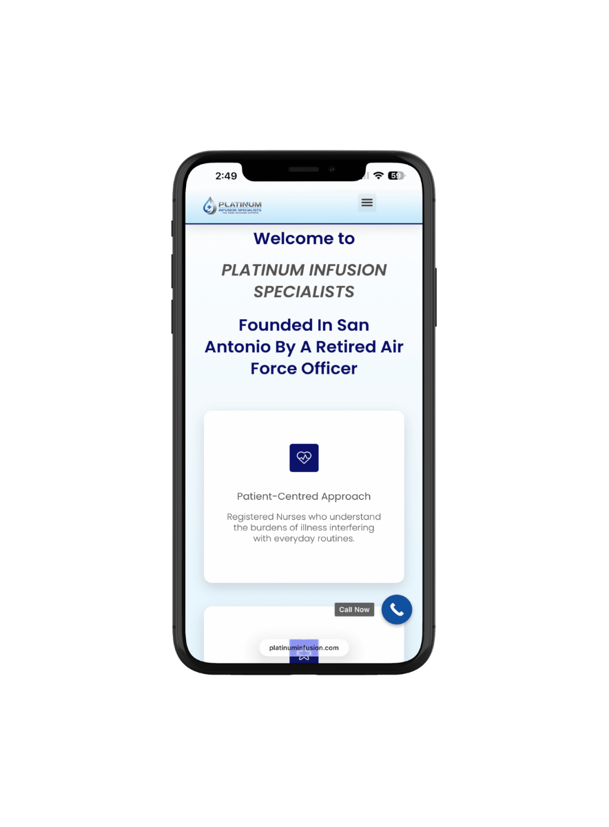 Iphone mockup with clients homepage on the screen