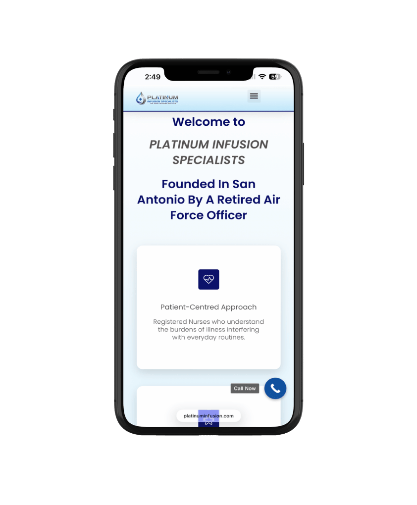 Iphone mockup with clients homepage on the screen